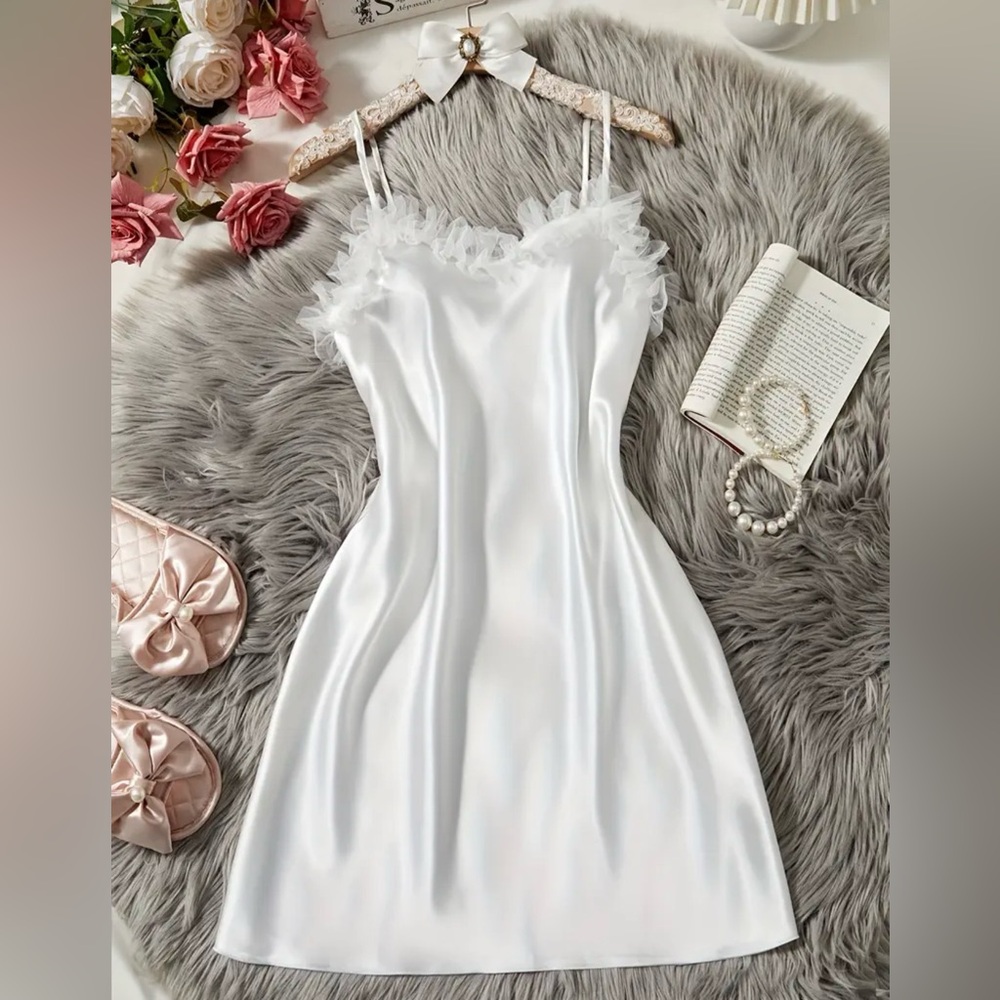 Elegant White Satin Slip Dress night gown new